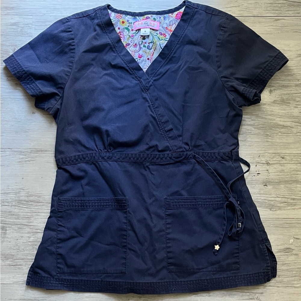 Koi Navy Wrap-Style Women's scrub top and Scrub pants